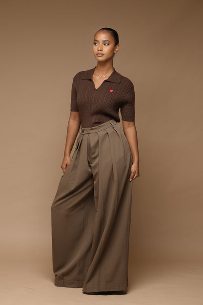Pantalon fluide plissé[ vert Kaki]