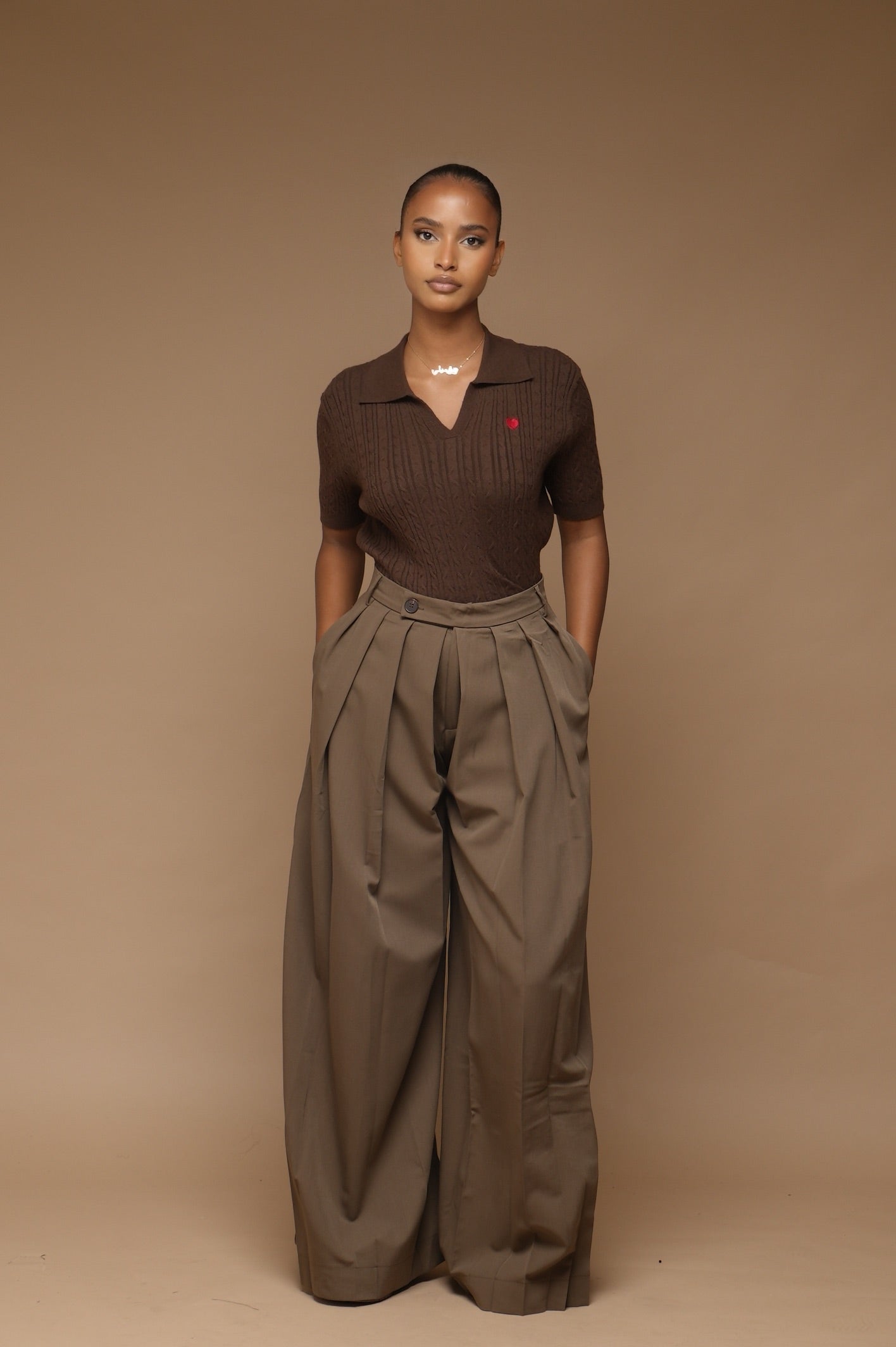 Pantalon fluide plissé[ vert Kaki]