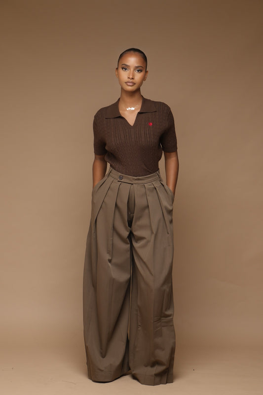 Pantalon fluide plissé[ vert Kaki]