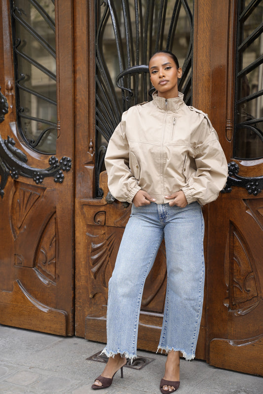 Bombers à manche asymétrique [Beige]