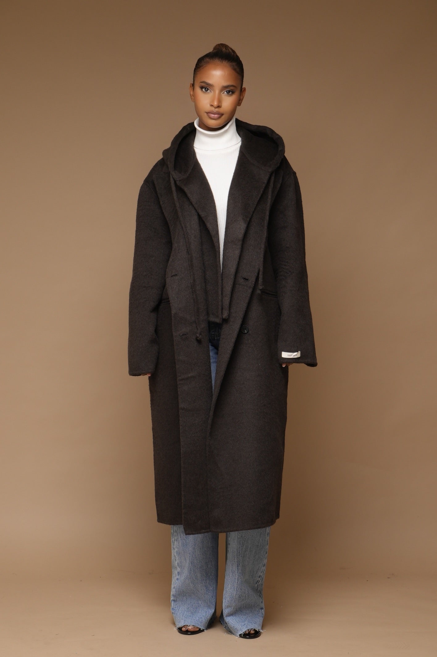 Manteau  2 pièces laine avec capuche [ Marron]