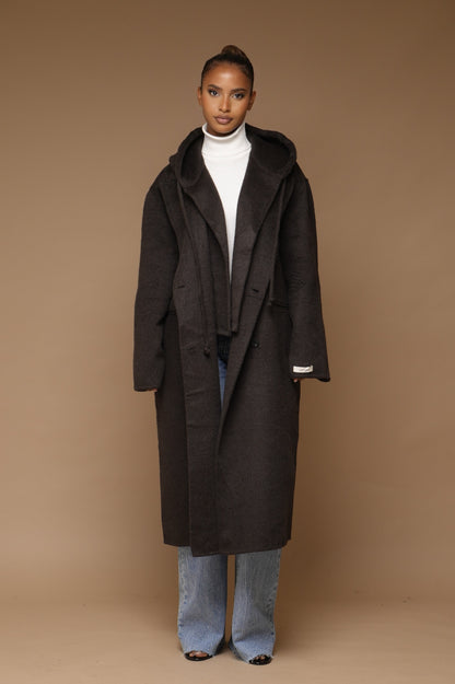 Manteau  2 pièces laine avec capuche [ Marron]