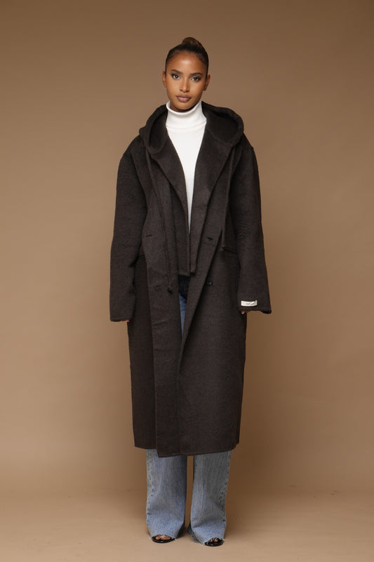 Manteau  2 pièces laine avec capuche [ Marron]
