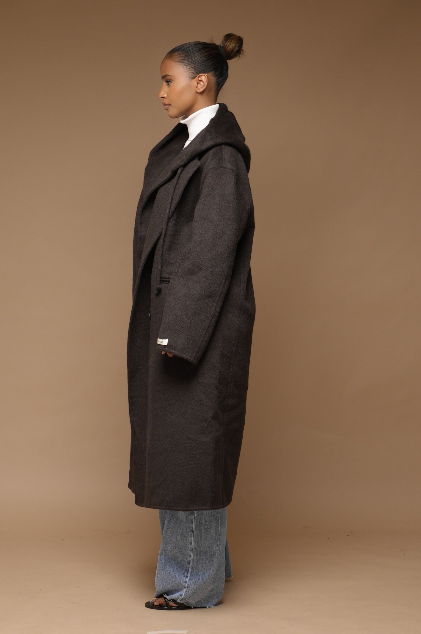 Manteau  2 pièces laine avec capuche [ Marron]