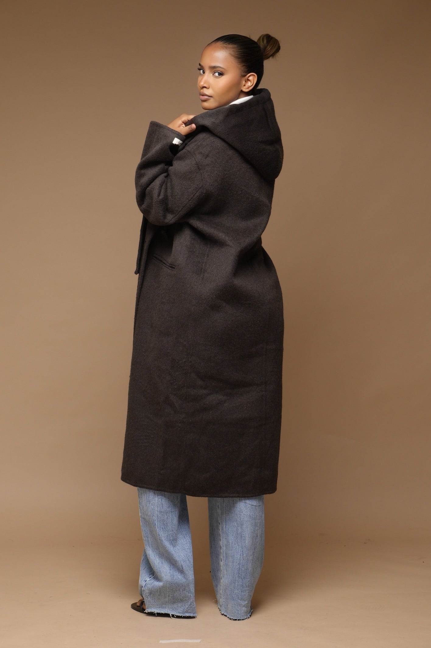 Manteau  2 pièces laine avec capuche [ Marron]