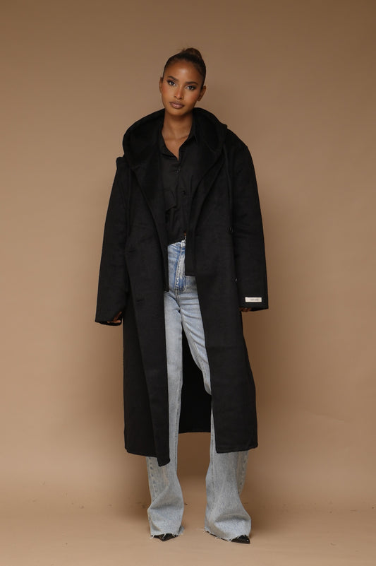 Manteau  2 pièces laine avec capuche [ Noir]
