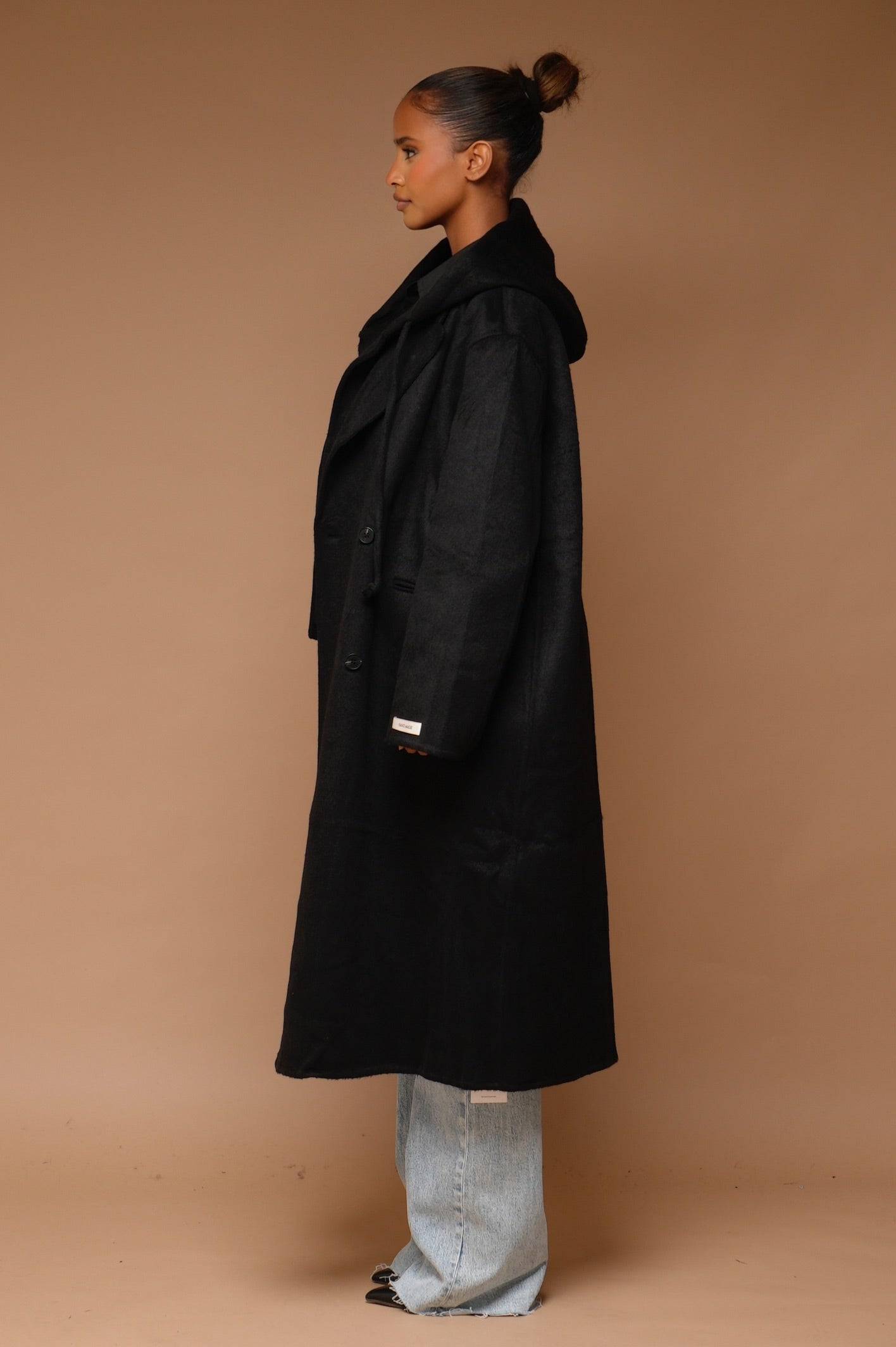 Manteau  2 pièces laine avec capuche [ Noir]