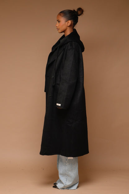 Manteau  2 pièces laine avec capuche [ Noir]