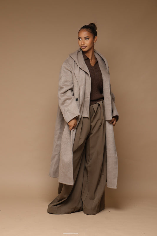 Manteau  2 pièces laine avec capuche [ Beige]
