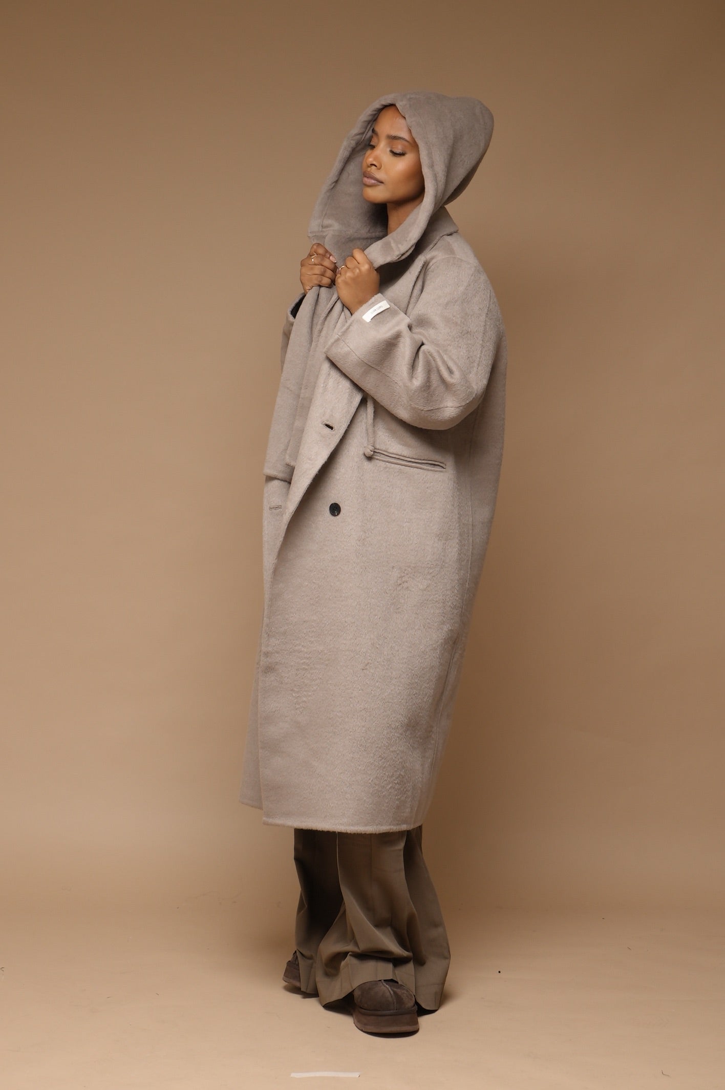 Manteau  2 pièces laine avec capuche [ Beige]