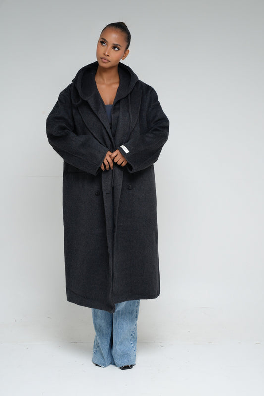 Manteau  2 pièces laine avec capuche [ gris]