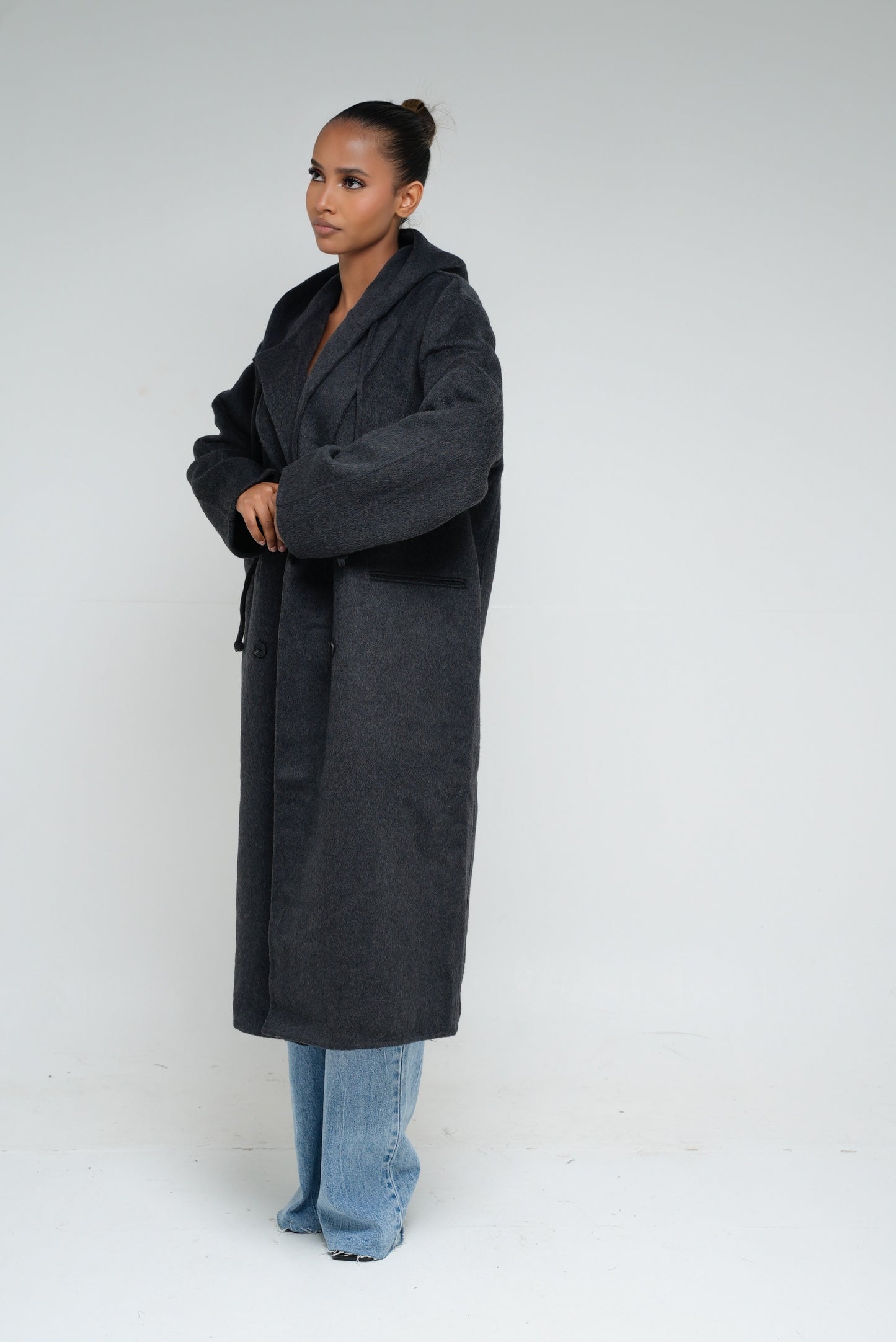 Manteau  2 pièces laine avec capuche [ gris]