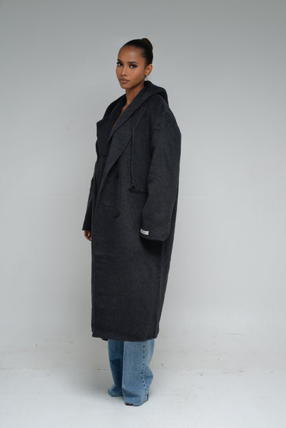 Manteau  2 pièces laine avec capuche [ gris]