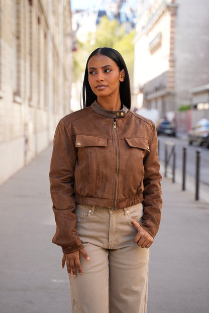 Veste courte en suédine [ Marron]