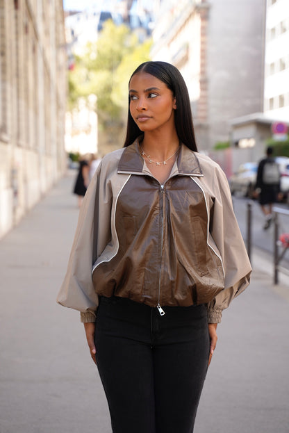 Bombers bicolore [ Marron chocolat/ Taupe]