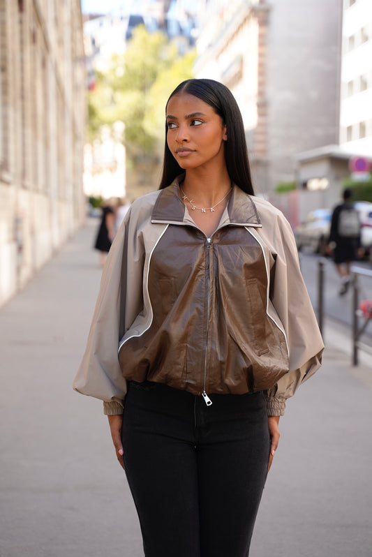 Bombers bicolore [ Marron chocolat/ Taupe]