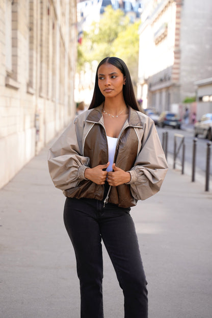 Bombers bicolore [ Marron chocolat/ Taupe]