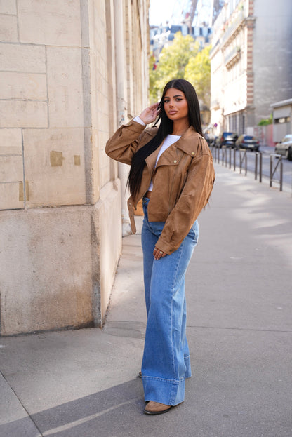 Veste biker en suédine [ Camel ]