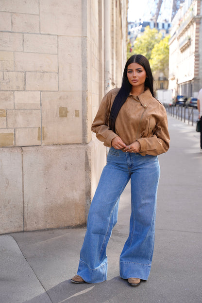 Veste biker en suédine [ Camel ]