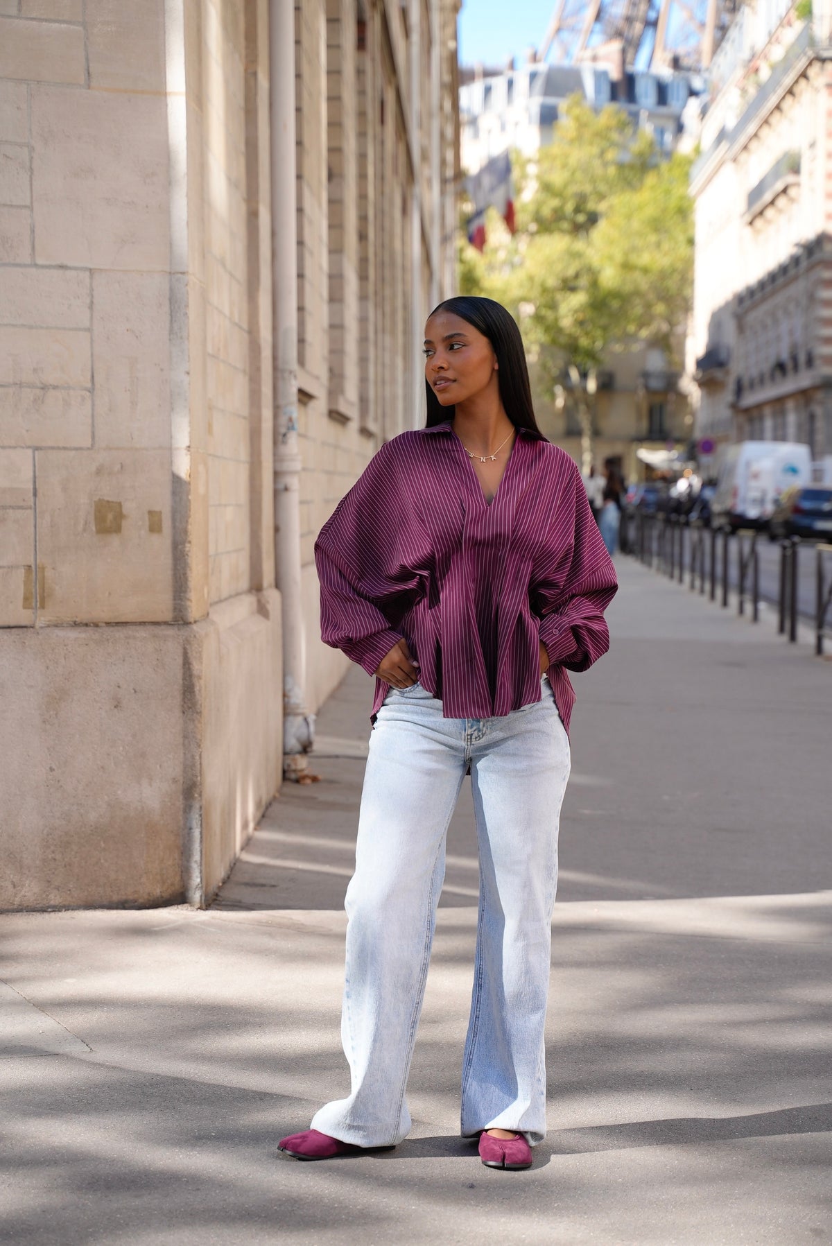 Chemise oversize rayé [ Bordeaux]