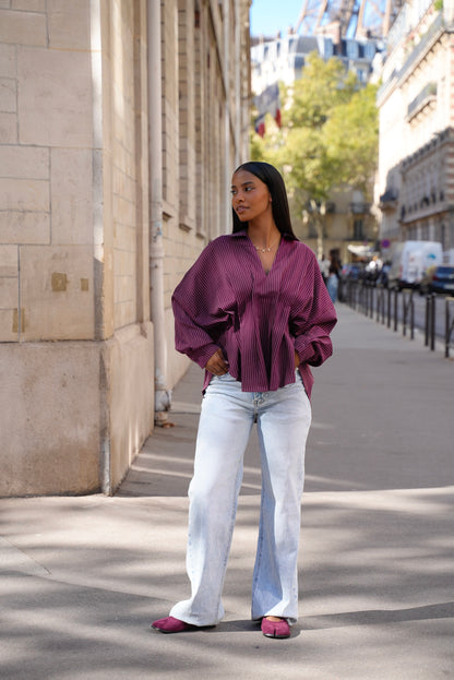 Chemise oversize rayé [ Bordeaux]