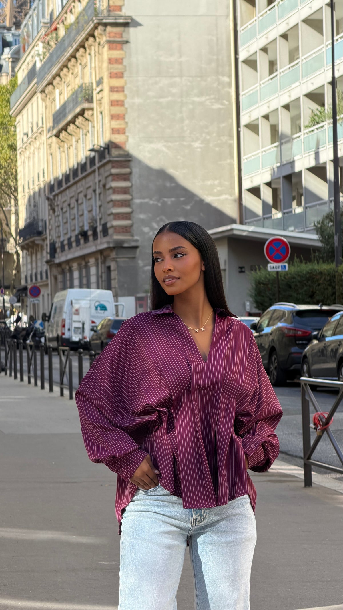 Chemise oversize rayé [ Bordeaux]