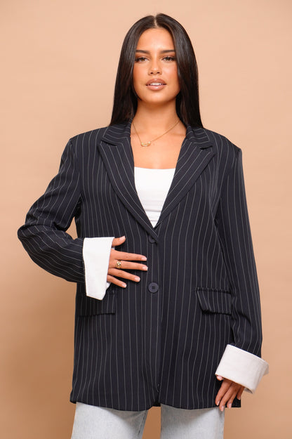 Blazer à rayure [ Bleu]