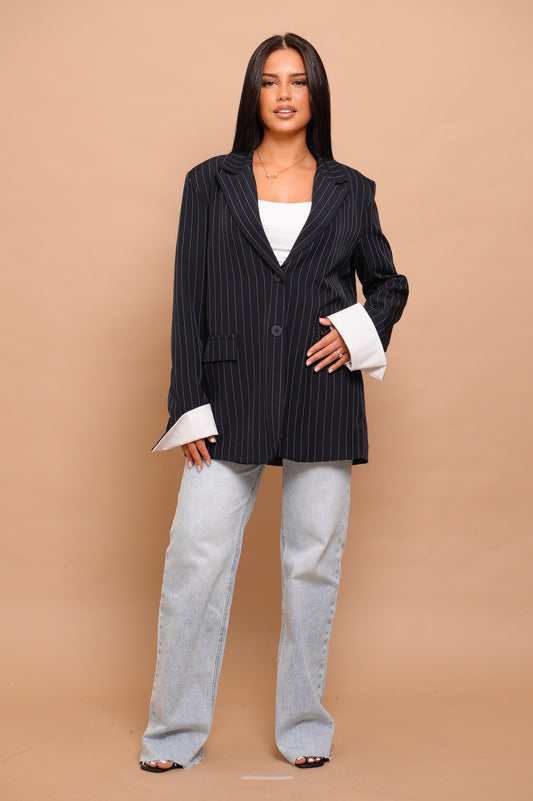 Blazer à rayure [ Bleu]