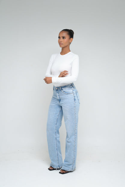 Jean wide leg clouté [ Bleu]