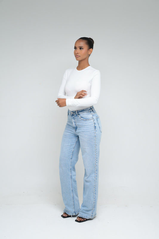 Jean wide leg clouté [ Bleu]