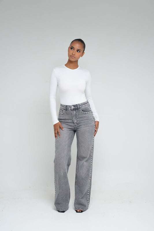 Jean wide leg clouté [ Gris ]