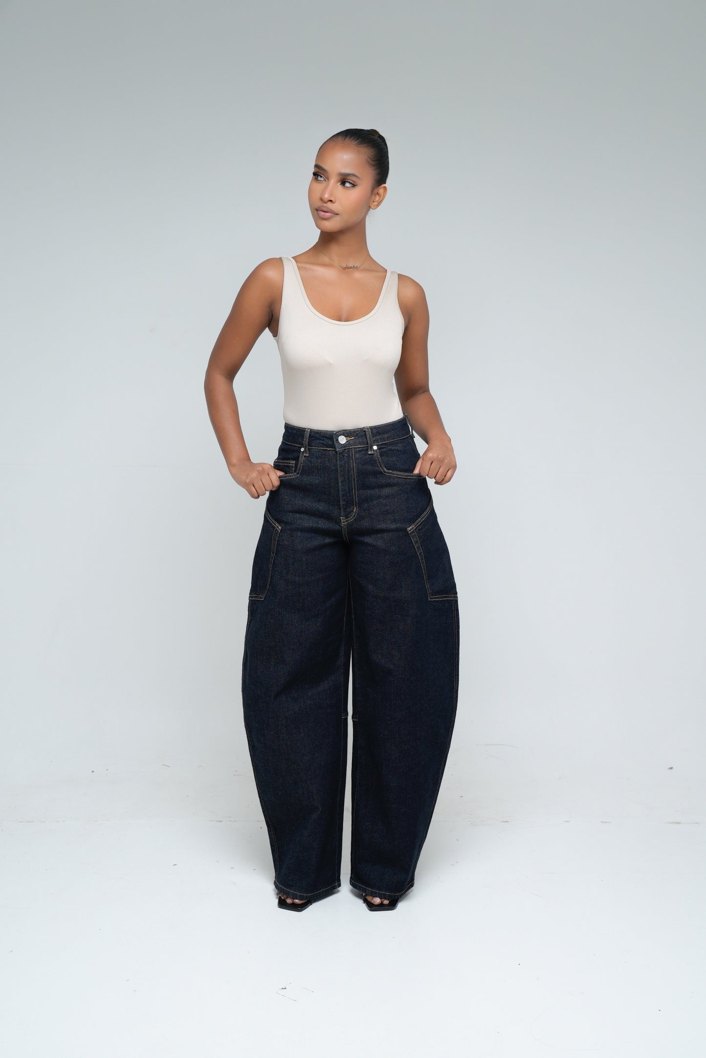 Jean ballon avec poche [ Bleu brut]