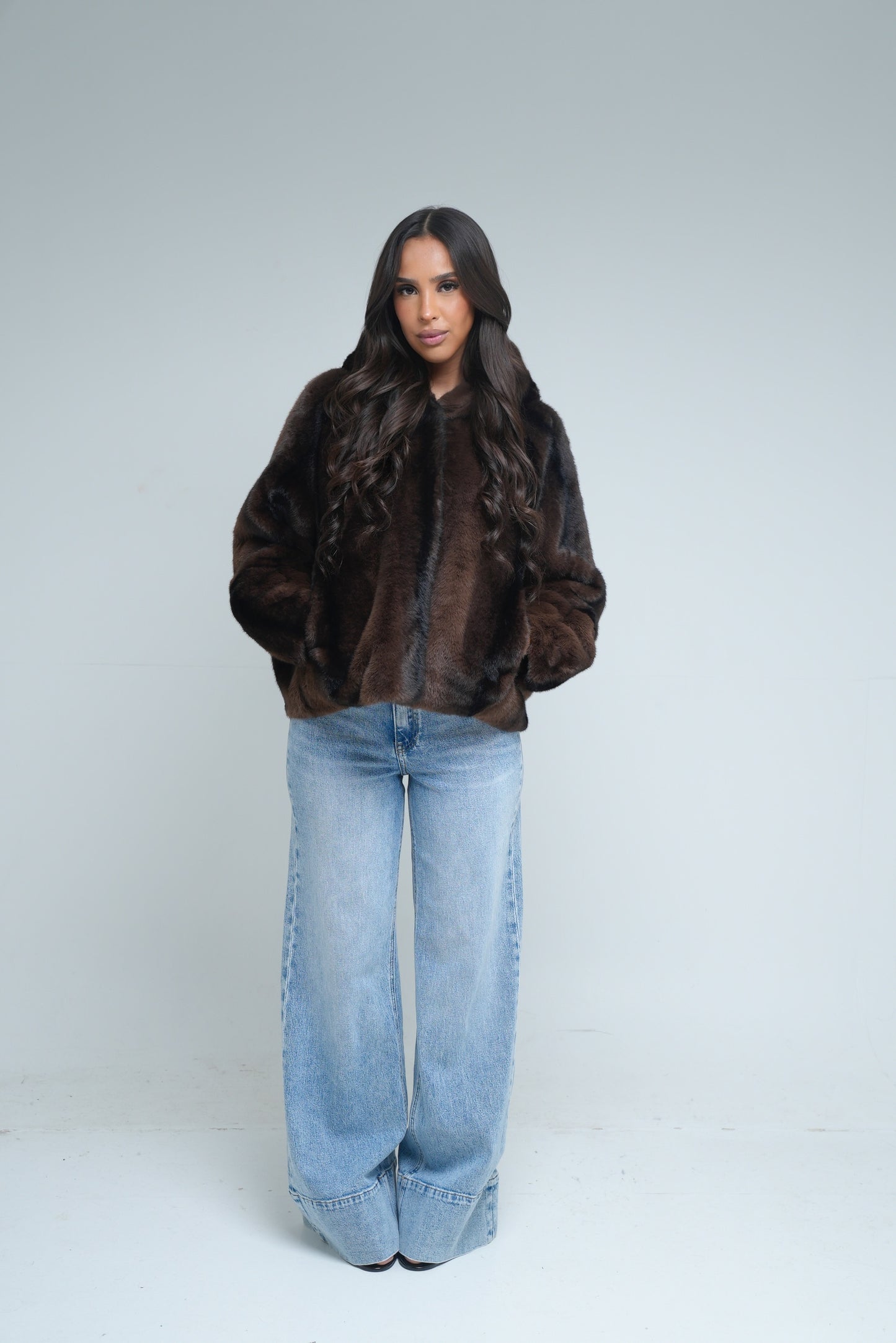 Fourrure vegan à capuche [ Marron]