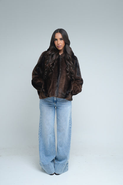 Fourrure vegan à capuche [ Marron]