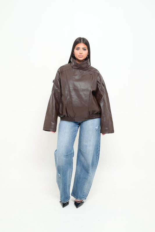 Veste similicuir inspiration [ Marron ]