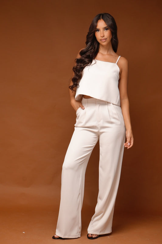 Ensemble fluide/ haut bouton dos [ Beige]